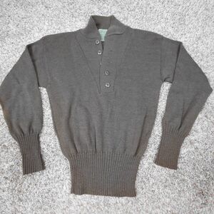 Vintage U.S. Military Wool Sweater OD Mens Medium Brown Army DLA100 Button Up